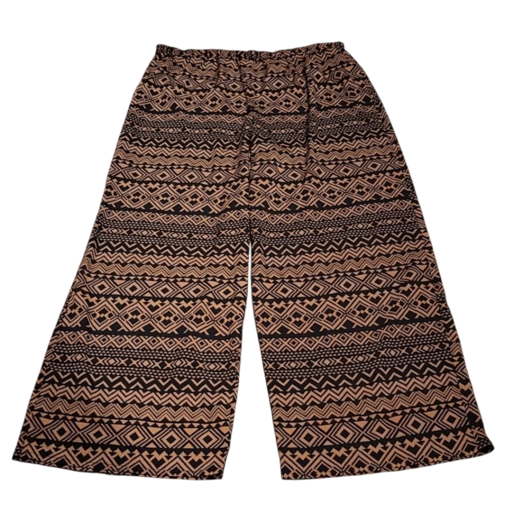 Tacera pants wide leg elastic waist 2X geometric bohemian comfy lightweight